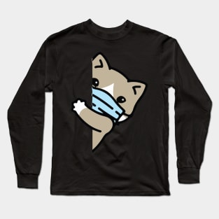 Black Cat Face Mask Long Sleeve T-Shirt